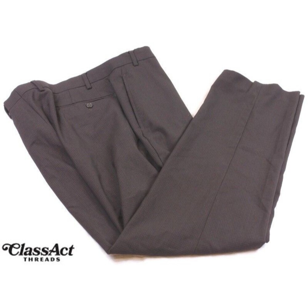 Lauren Ralph Lauren Black Label Dress Pants Mens Brown Checked Flat Fronts 40X30